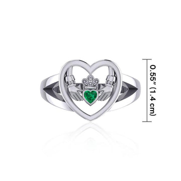 Claddagh in Heart Silver Ring with Gemstone TRI1992 - Jewelry